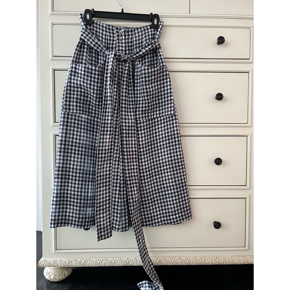 Reformation Plaid Button-Up Skirt with Tie Belt